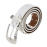Gcljlmy Damen Gürtel mit Strasssteine Jeansgürtel Nietengürtel Ledergürtel 3,5 cm breit Belt (Weiß 3,5 Cm)
