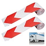 2 Stück Reflektorband Selbstklebend Klebeband Rot Weiß 5cm X 3m, Wasserdichtes Warnaufkleber Reflektorband, Nacht Reflektierendes Warnklebeband für Alle Auto Straße Sicherheit Markierung, Barrikaden