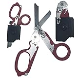 6-in-1 Erste-Hilfe-Schere mit taktischem Holster, taktische Traumaschere mit Gurtschneider und Glasbrecher, Notfallschere aus Edelstahl, Klappschere für medizinische Ausrüstung, Heimgebrauch (Rot)