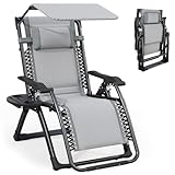 ATORPOK SHOP Sonnenliege Sonnenliege Liegestuhl Klappbar mit Sonnenschutz, Kopfstütze und Getränkehalter für Garten, Pool & Strand (Grau)