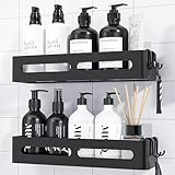 Kitsure Duschablage ohne Bohren - 2er-Pack, Duschregal ohne Bohren mit großer Kapazität, rostfreies wandmontiertes Badezimmer organizer, Selbstklebende Duschablage, 33.5 x 12.0 x 5.5 cm, Schwarz