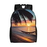 DENMER Reiserucksack mit buntem Marmor-Druck, 38,1 cm, wasserabweisend, Laptop-Rucksack für Pendeln, Schule, Wandern und Geschäftsreisen, Kokosnuss Beach Sunset Hängematte, One size
