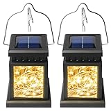 2er Set Solarlaterne für außen, Hängende LED-Solarleuchte, Quadratisch, 30 LEDs Warmweiß, Wetterfest, Garten-, Balkon- & Terrassen-Deko, Solarlampe Laterne, Solarbetrieben