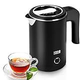 LEBENLANG Reise Wasserkocher Edelstahl Klein 0 5 Liter & BPA-Frei - Reisewasserkocher 600W Energiesparend Energieeffizienz - Mini Camping Kettle Schwarz 0.5 0,5 l, LBL2319