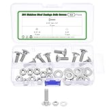 sourcing map Schlossschrauben und Muttern, 6,35 mm (1/4 Zoll), 50,8 x 1,9 cm, Edelstahl 304, Rundkopf-Vierkantschrauben, Sechskantmuttern und Unterlegscheiben, Silber, 10 Stück