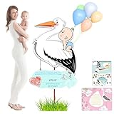 158 cm Storch Geburt für draußen Babystorch aus Holz Rassel Storch Set zur Geburt Willkommen Zuhause Deko Geburtsstorch (Blau)