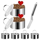 6 Stk Dessertringe und Speiseringe Set, Edelstahl Servierringe Tortenringe Backringe, Anrichteringe Anrichtringe für Tartelette Kuchenringe Backformen, Ø 7.5 cm/Höhe 4 cm, mit Heber + 1 Tortenspatel