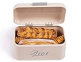 SYLANDO Brotkasten aus Metall, Brot Lange Aufbewahren, Retro Brot Box, Brotaufbewahrungsbox mit Deckel klein (31 * 19 * 15 cm), Beige