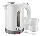 Russell Hobbs Wasserkocher klein [0,85l Reisewasserkocher mit weltweiter Spannungsanpassung] Travel (1000W, inkl. 2 Tassen & 2 Teelöffel, optimierte Ausgusstülle, kompakter kleiner Teekocher) 23840-70