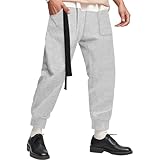 Herren Haremshosen Casual Leinenhose Männer Leichte Sommerhose Weiche Hose Jogginghose Regular Fit Aladinhose Vintage Streetwear Lose Pluderhose Sommer Freizeithose Strandhosen(Light Gray,M)