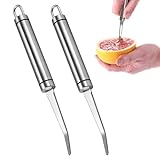 keyxer 2er-Pack Grapefruitmesser, Gebogenes Grapefruitmesser aus Edelstahl, Obstmesser mit Wellenschliff Grapefruitschäler Küchen-Obstschäler mit eingebauter Hängeschlaufe für Zitrusfrüchte