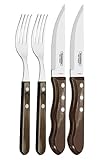 Tramontina Jumbo Steakbesteck, Set 4-teilig, mit 2 Steakmessern und 2 Steakgabeln, Edelstahl, Holzgriff, FSC