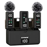 LVVIACE 3-in-1-Lavalier Mikrofon für iPhone, Android, Kamera,kabelloses Lavaliermikrofon, Geräuschunterdrückung mit 45-Stunden-Sender, Digitalanzeige, Ladeetui für Videoaufnahmen, Streaming