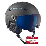 Black Crevice Skihelm Silvretta I Skihelm mit Visier im Pilotenstyle I Skihelm Herren & Damen I Skihelm aus Polycarbonat I Atmungsaktiver Ski-Helm I Größenverstellbar (Schwarz/Blau, L)