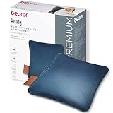 Beurer Heaty Heizkissen, kabelloses Heizkissen mit Akku und bis zu 8 Stunden Wärme, Wärmekissen mit Abschaltautomatik und 3 Temperaturstufen, mit Schnellheizung, weicher Samtstoff, obsidian-blue/blau