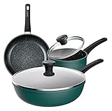 CNBYDK Wok-Kochen Antihaft-Pfanne Dreiteiliges Set Bratpfanne Bratpfanne Suppentopf Haushalts-Induktionsherd Universal