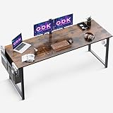 ODK Schreibtisch, 160x55x73,5cm Computertisch Bürotisch mit Kopfhörer Halter und Aufbewahrungstasche, Arbeitszimmer Holz PC Tisch Officetisch für Home, Office, Braun