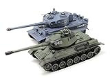 s-idee® 99824 2 x Battle Panzer 1:28 mit integriertem Infrarot Kampfsystem 2.4 Ghz RC R/C ferngesteuert, Tank, Kettenfahrzeug, IR Schussfunktion, Sound, Licht, Neu, 1:24, Schuss Sound, Beleuchtung