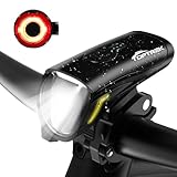 Toptrek Fahrradlicht Set, LED Fahrradbeleuchtung Set akku USB Wiederaufladbare LED-Licht, umschaltbar zwischen 70/50 Lux, Frontlicht & Rücklicht IPX5 Wasserdicht Fahrradlampe