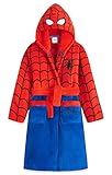 Marvel Bademantel Kinder Jungen Fleece, Spiderman Morgenmantel Kinder mit Kapuze (Rot/Blau, 7-8 Jahre)