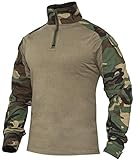 XKTTAC Combat Shirt mit 2-4 Taschen Herren Militär Ausrüstung Security Kleidung Outdoor Polizei Hemd Bundeswehr Pullover Paintball Airsoft Multicam Flecktarn Tactical（b-Woodland/2 Taschen,L）