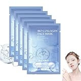 Collagen Maske, 5pcs Collagen Maske Feuchtigkeitsspendende Gesichtsmaske, Collagen Mask Overnight, Kollagen Maske, Deep Collagen Mask mit Hyaluronsäure,Niacinamid für Mädchen und Frauen