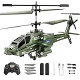 Militär-RC Hubschrauber Ferngesteuert, RC Helikopter Ferngesteuert mit 2 Akkus, LED-Leuchten, Ein-Tasten-Start/Landung, Ferngesteuerter Hubschrauber Spielzeug Kinder Geschenke für Jungs ab 8 Grün