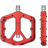 GEWAGE Mountainbike-Pedale, rutschfeste MTB-Nylonfaser-Pedale, 9/16 Zoll Fahrradpedale, leichte und breite Flache Plattformpedale (Rot1)