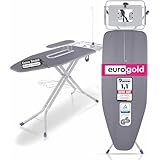 EUROGOLD® XXL Bügelbrett 130x48cm [INKL. TURBOBEZUG & ÄRMELBRETT] - Bügelbrettfür Dampfbügelstation (Made in Europe) - Bügelbrettmit Steckdose - Bügeltisch Ironing Board (Grau)