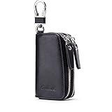 Contacts Autoschlüsseletui aus Leder, doppelter Reißverschluss, Schlüsselhalter mit Schlüsselanhänger, Organizer, Münztasche, Schwarz, Einheitsgröße