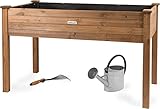 needs&wants® Großes Hochbeet aus Holz für Garten Balkon Terrasse, Pflanzkasten Bausatz XL rechteckig schmal mit Vlies-Folie, Kräuterbeet Pflanzenkasten deko, 121 x 63 x 75 cm, dunkel-braun