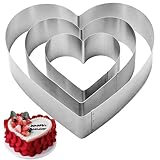 QEEYON Herzbackform, 3-teiliges Set Herz-Tortenring Kuchenform Edelstahl Tortenring Biskuitherz Herz Form Backrahmen für Tortendeko Kekse Back Zubehör Schichtkuchen Kuchen Urlaubs Party