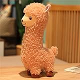 Herfair Alpaka Kuscheltier, Alpaka Plüschtier Plushies Weiches Lammfellwolle Stofftier Lama Kissen Geschenk für Kinder Mädchen Jungen (Braun,33cm)