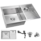 Küchenspüle, Edelstahl-Dachwaschbecken, Doppelwaschbecken mit Waschbrett, Waschküche (rechts, 80 x 48 x 21 cm)