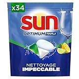 SUN - Optimum Spülmaschinentabs All in 1 – 34 Kapseln – Zitrone – makellose Reinigung – strahlender Glanz – Tabletten mit Fettlösewirkung