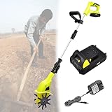 VFMVOYNZ Elektrische Gartenfräse, kabelloser Grubber, 10,5 cm Fräsbreite, 25 cm Tiefe, tragbare Fräse für den Gartenhof – 12 Ah Lithiumbatterie