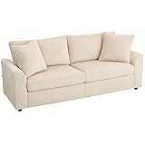 HOMCOM 3-Sitzer-Sofa, Couch mit Armlehnen, Zierkissen, Polstersofa mit Cordbezug, dick gepolstert, Loungesofa, bis 450 kg belastbar, für Wohnzimmer, Schlafzimmer, 212 x 80 x 88 cm, Cremeweiß