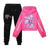 Demon Hunters Huntr/X Mädchen & Jungen Hoodie Set Kinder Musik Abenteuer T-Shirt 2Pcs Cartoon Anime Kostüm Outfit Langarm Sportanzug Streetwear(Rot,150)