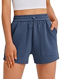 PINSPARK Kurze Hose Damen Sport Shorts Sommer Laufhose Hohe Taille Laufshorts mit Taschen Sporthose Schnelltrockene Wanderhose Running Shorts für Fitness Gym Yoga Blau M