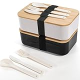 Cheerhom Bento Box Japanisch 2Pcs, Brotdose Schulsachen Meal Prep Boxen, Lunchbox Set mit Besteck und Tragetasche, für Erwachsene und Kinder, Essensbox & Vesperbox in einem,2000ml Brotdose Kinder