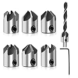 8 Stück Aufsteckversenker Set 7 Stück Aufsteckversenker und 1 Inbusschlüssel zum Holzbohren, Durchmesser 3-10mm/0.1-0.4 Zoll für Senker Bohrer, Zum Bohren von Löchern für Holz, Kunststoff, Weichmetall