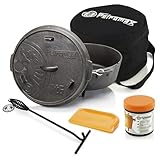 Petromax Feuertopf ft6 Einsteiger-Set - Dutch Oven mit Standfüßen inklusive Aufbewahrungstasche, Deckelheber, Pflegepaste und Schaber - für alle Grillarten und offenes Feuer - 5,5 Liter