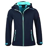 Trollkids Mädchen Softshell Jacke Trollfjord, Marineblau/Mint, Größe 140