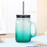 PKRANZYHKAL 460ml Glas mit Deckel und Strohhalm - Limonadengläser & Smoothie Gläser, Trinkglas mit Strohhalm und Deckel, Dubbeglas, trendige Farbverlauf Design, perfekt für Saft, Eistee, Cocktails