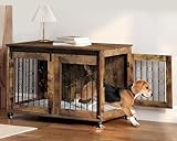 EUGAD Hundekäfig Möbel 100cm Hundebox Zuhause mit 2 Tür 5 Rädern, Hundekäfig für Zuhause Kleine/Mittlere/Große Hunde bis zu 60kg,Hundebox Holz Dekorative Hundeschrank Vintagebraun 100x56x58cm