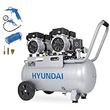 HYUNDAI Silent Kompressor SAC22050 | 50L Kessel | 2.2kW (3PS), 9bar | 384 L/Min Ansaugleistung | Luftkompressor leise, ölfrei | 1 Anschluss | geräuscharmer Flüsterkompressor | mit Zubehör
