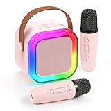 Fede Karaoke Maschine für Kinder Erwachsene, Mini Karaoke Maschine mit 2 Mikrofonen, Tragbarer Bluetooth-Lautsprecher mit Stimmeffekten & LED-Lichtern, Geschenke Spielzeug für Mädchen und Jungen