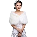 LIGSLN Weißer Kunstpelz Brautwickel Stola Schal Umhang Für Hochzeiten Künstliche Perlen Kugel Stickerei Blumen Spitzen Umhang