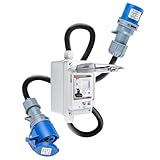 WSPIHO 230VAC 16A Mobiler Digitaler Stromzähler für Steckdose mit FI Schutzschalter Typ A,CEE 3 Pin 16A Stecker auf CEE 16A Kupplung,Zwischenzähler Strom mit IP67 Stromzählergehäuse