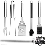 GQC 10PC Edelstahl Grillbesteck-Set Professionelle Grill Bestecksets in Tragetasche BBQ Grillwerkzeug Grillset Werkzeuge für Männer und Frauen Camping Garten